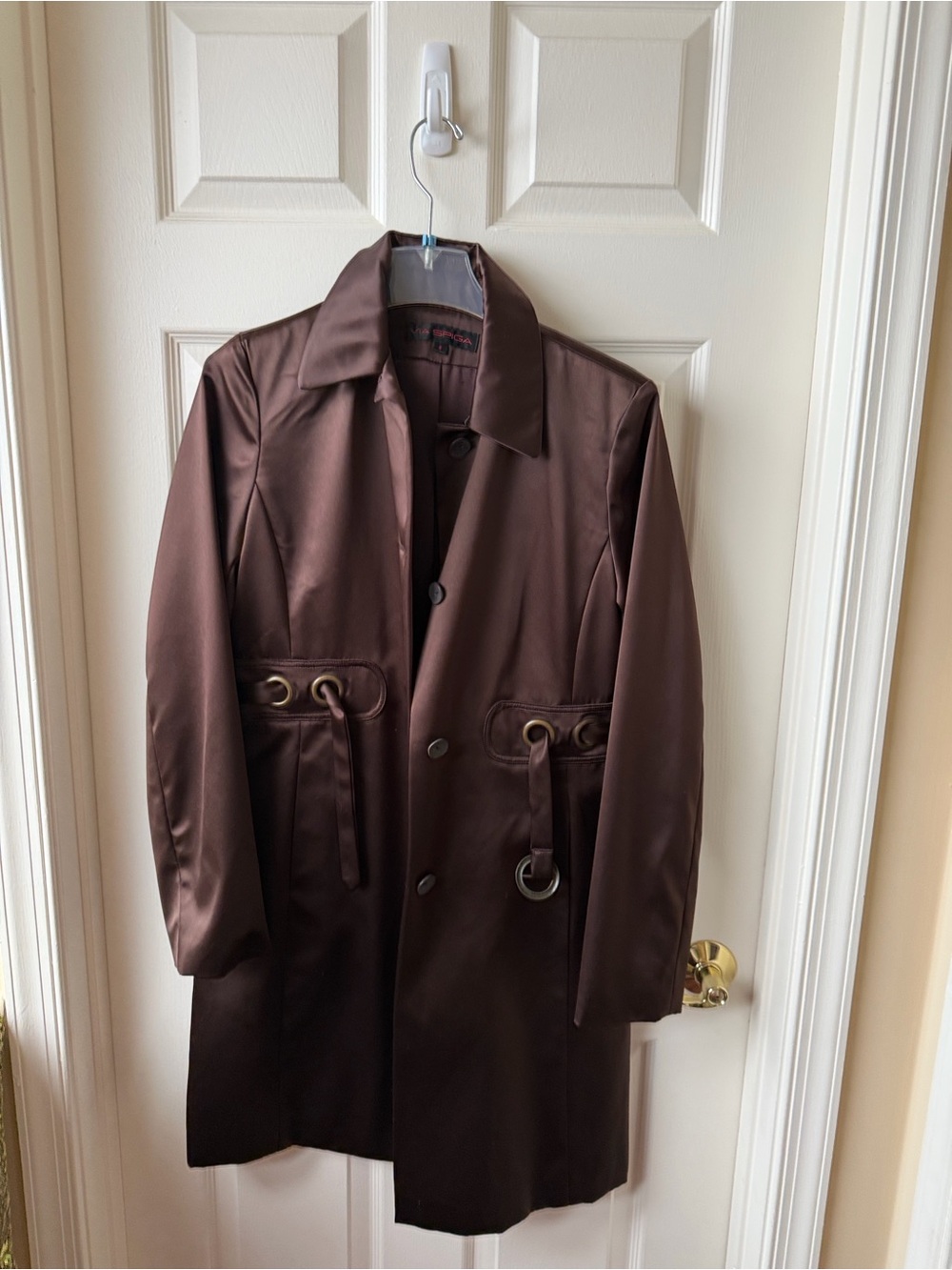 Via Spiga Brown Long Trench Coat with Decorative Ring Details sz 8
